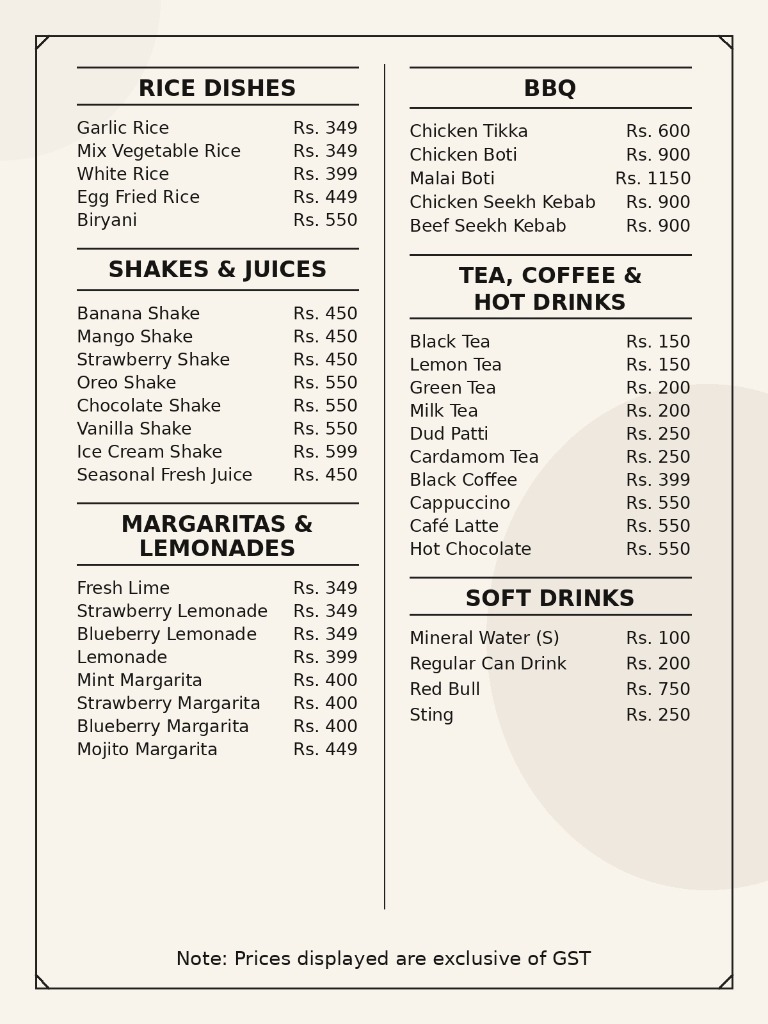 Basha Cafe Menu Page 2